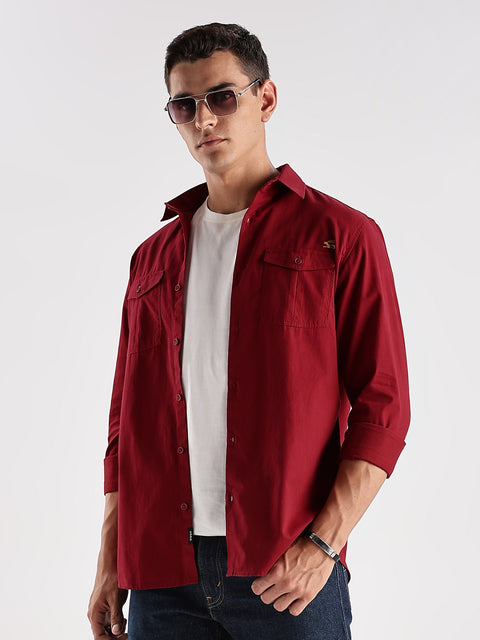 Adro Cargo Shirt for Men | Double Pocket Mens Casual Shirt | 100% Cotton Plain Shirt | Full Sleeve Shirt | Summer - Regular Fit Shirt
