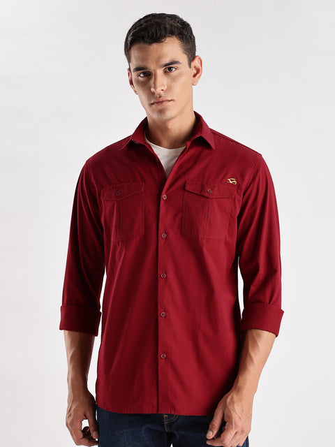 Adro Cargo Shirt for Men | Double Pocket Mens Casual Shirt | 100% Cotton Plain Shirt | Full Sleeve Shirt | Summer - Regular Fit Shirt