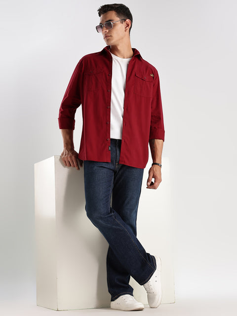 Adro Cargo Shirt for Men | Double Pocket Mens Casual Shirt | 100% Cotton Plain Shirt | Full Sleeve Shirt | Summer - Regular Fit Shirt