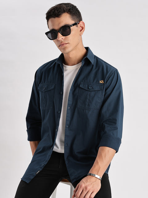 Adro Cargo Shirt for Men | Double Pocket Mens Casual Shirt | 100% Cotton Plain Shirt | Full Sleeve Shirt | Summer - Regular Fit Shirt