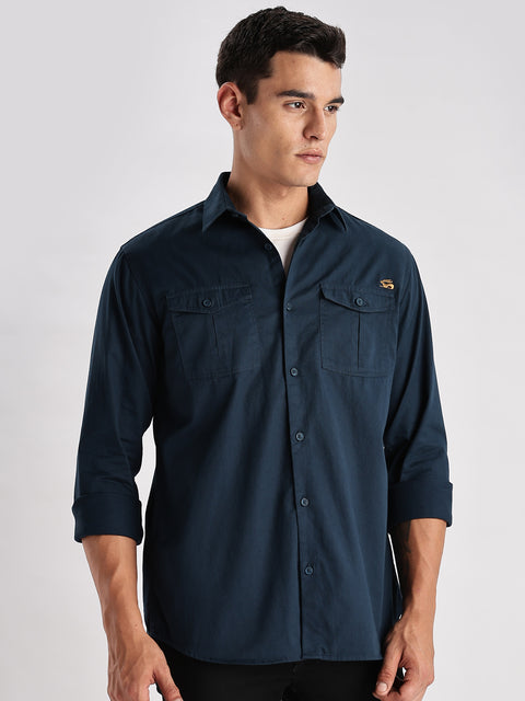 Adro Cargo Shirt for Men | Double Pocket Mens Casual Shirt | 100% Cotton Plain Shirt | Full Sleeve Shirt | Summer - Regular Fit Shirt