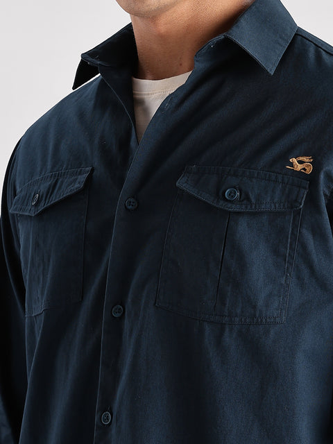 Adro Cargo Shirt for Men | Double Pocket Mens Casual Shirt | 100% Cotton Plain Shirt | Full Sleeve Shirt | Summer - Regular Fit Shirt