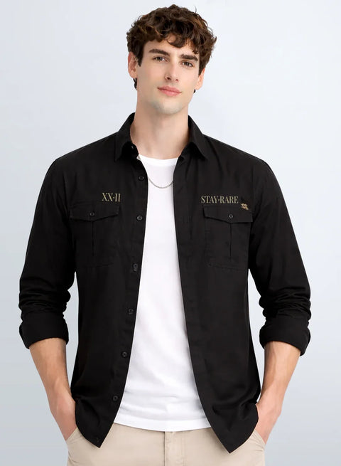 ADRO Mens Cargo Shirts in Regular Fit | Smart Dual Chest Pockets | Stylish Military Jacket Design | Shacket Style Cotton Printed Shirt