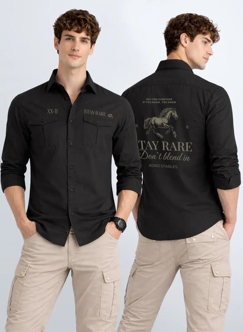 ADRO Mens Cargo Shirts in Regular Fit | Smart Dual Chest Pockets | Stylish Military Jacket Design | Shacket Style Cotton Printed Shirt Dark Grey