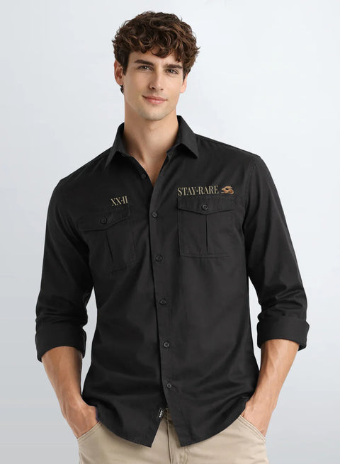 ADRO Mens Cargo Shirts in Regular Fit | Smart Dual Chest Pockets | Stylish Military Jacket Design | Shacket Style Cotton Printed Shirt