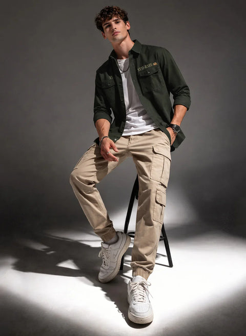 ADRO Mens Cargo Shirts in Regular Fit | Smart Dual Chest Pockets | Stylish Military Jacket Design | Shacket Style Cotton Printed Shirt