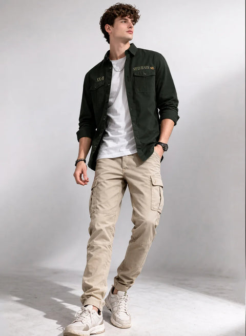 ADRO Mens Cargo Shirts in Regular Fit | Smart Dual Chest Pockets | Stylish Military Jacket Design | Shacket Style Cotton Printed Shirt