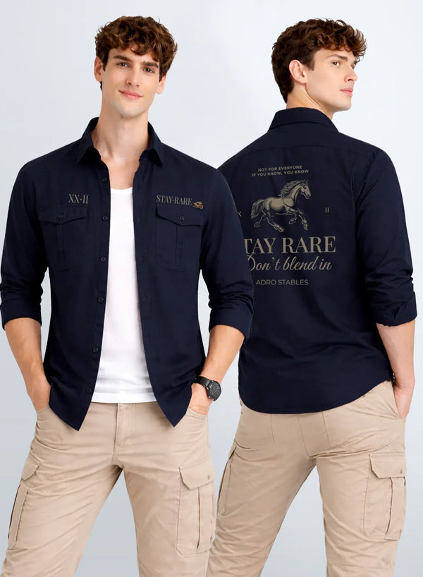 ADRO Mens Cargo Shirts in Regular Fit | Smart Dual Chest Pockets | Stylish Military Jacket Design | Shacket Style Cotton Printed Shirt