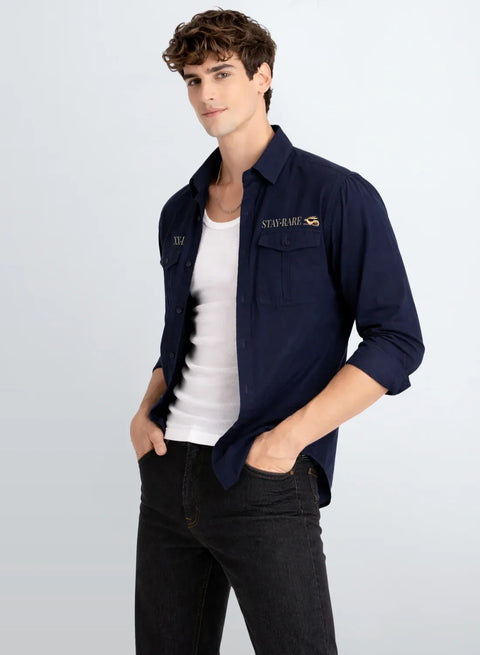 ADRO Mens Cargo Shirts in Regular Fit | Smart Dual Chest Pockets | Stylish Military Jacket Design | Shacket Style Cotton Printed Shirt