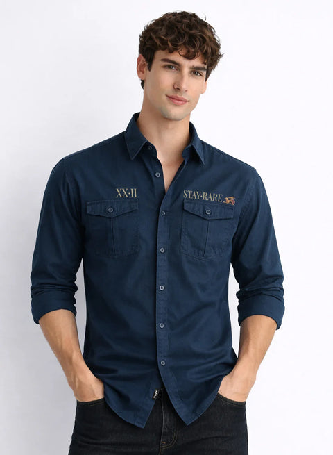 ADRO Mens Cargo Shirts in Regular Fit | Smart Dual Chest Pockets | Stylish Military Jacket Design | Shacket Style Cotton Printed Shirt