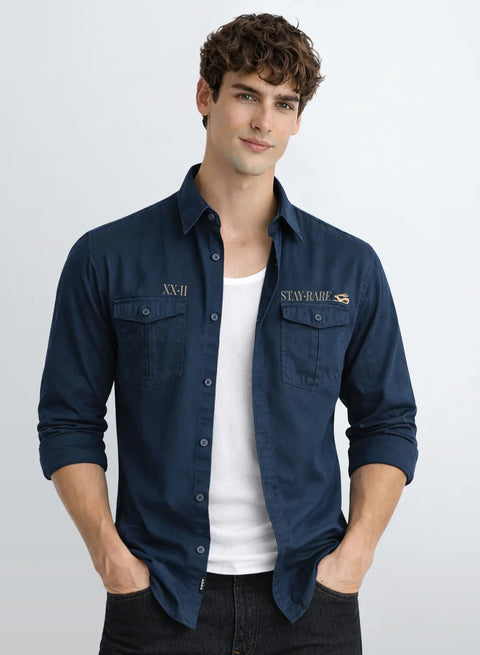 ADRO Mens Cargo Shirts in Regular Fit | Smart Dual Chest Pockets | Stylish Military Jacket Design | Shacket Style Cotton Printed Shirt