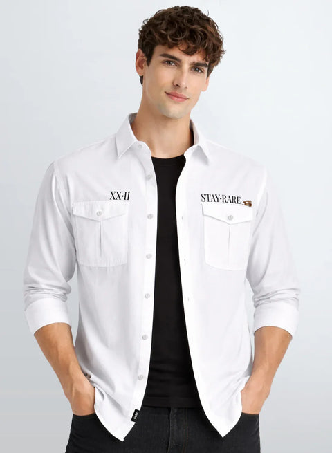ADRO Mens Cargo Shirts in Regular Fit | Smart Dual Chest Pockets | Stylish Military Jacket Design | Shacket Style Cotton Printed Shirt