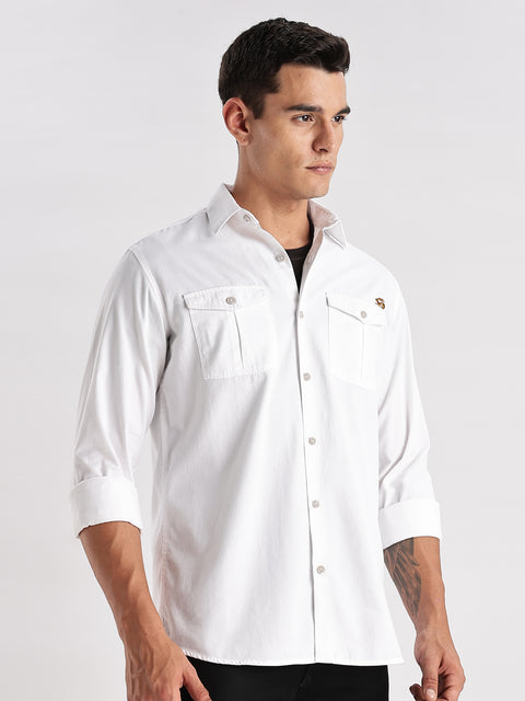 Adro Cargo Shirt for Men | Double Pocket Mens Casual Shirt | 100% Cotton Plain Shirt | Full Sleeve Shirt | Summer - Regular Fit Shirt