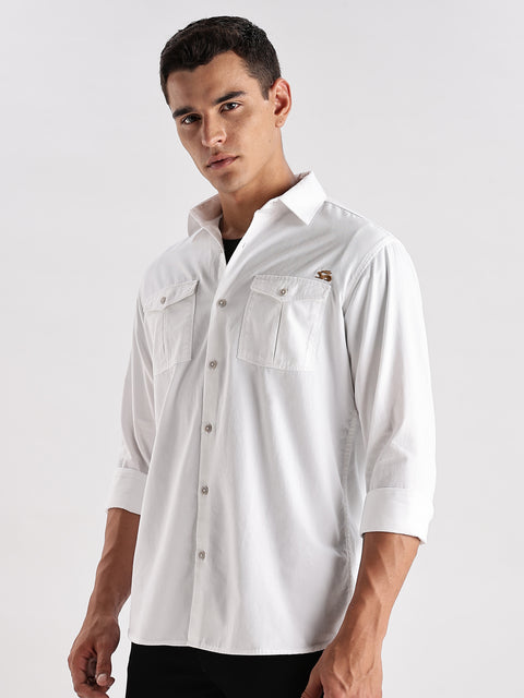 Adro Cargo Shirt for Men | Double Pocket Mens Casual Shirt | 100% Cotton Plain Shirt | Full Sleeve Shirt | Summer - Regular Fit Shirt