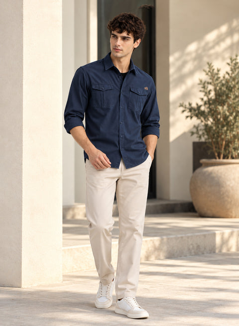 ADRO Cargo Shirts for Men | Full Sleeve Button Down Utility Pockets Cargo Shirt | Captain Blue | Regular Fit | Casual Shacket Style