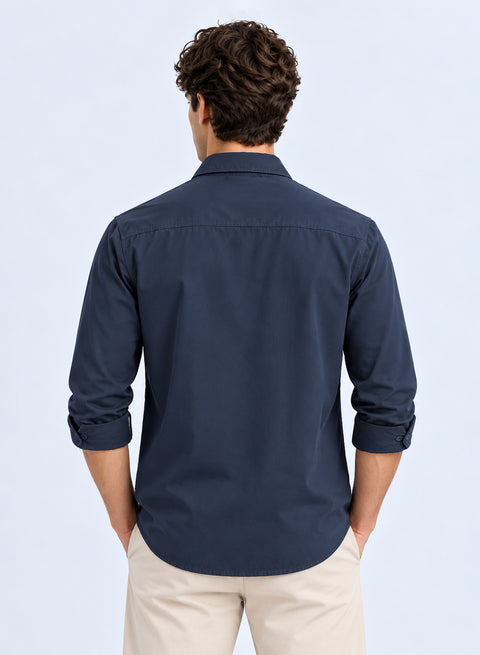 ADRO Cargo Shirts for Men | Full Sleeve Button Down Utility Pockets Cargo Shirt | Captain Blue | Regular Fit | Casual Shacket Style
