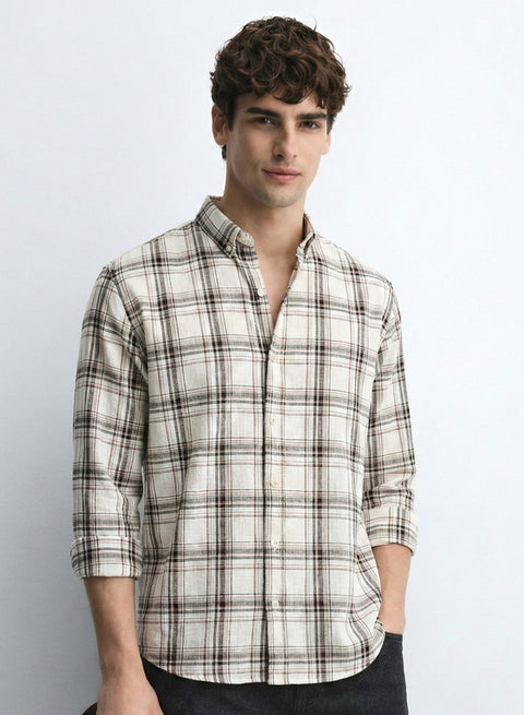 Adro Men’s Casual Shirt | Premium Cotton | Everyday Comfort Beige, Black