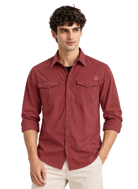 ADRO Cargo Shirts for Men | Full Sleeve Button Down Utility Pockets Cargo Shirt | Dusty Rose | Regular Fit | Casual Shacket Style