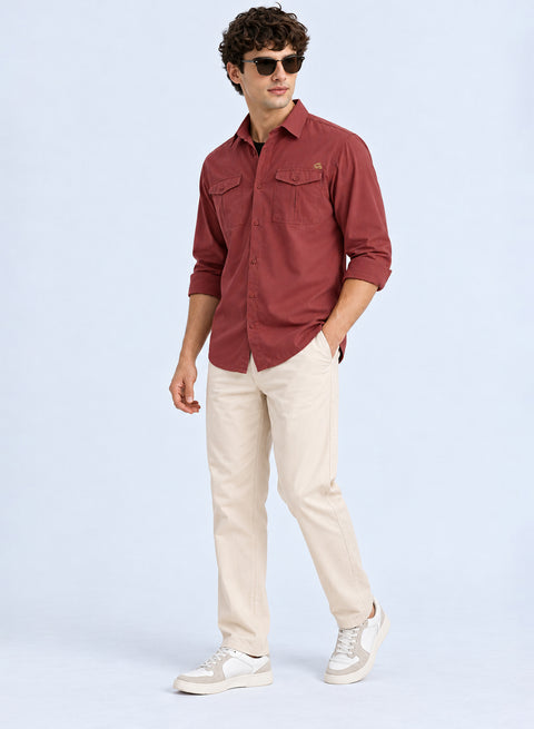 ADRO Cargo Shirts for Men | Full Sleeve Button Down Utility Pockets Cargo Shirt | Dusty Rose | Regular Fit | Casual Shacket Style