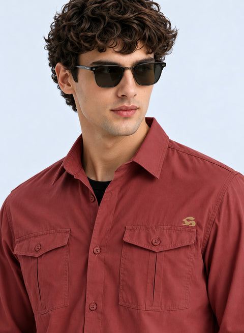 ADRO Cargo Shirts for Men | Full Sleeve Button Down Utility Pockets Cargo Shirt | Dusty Rose | Regular Fit | Casual Shacket Style