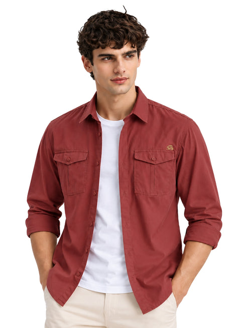 ADRO Cargo Shirts for Men | Full Sleeve Button Down Utility Pockets Cargo Shirt | Dusty Rose | Regular Fit | Casual Shacket Style