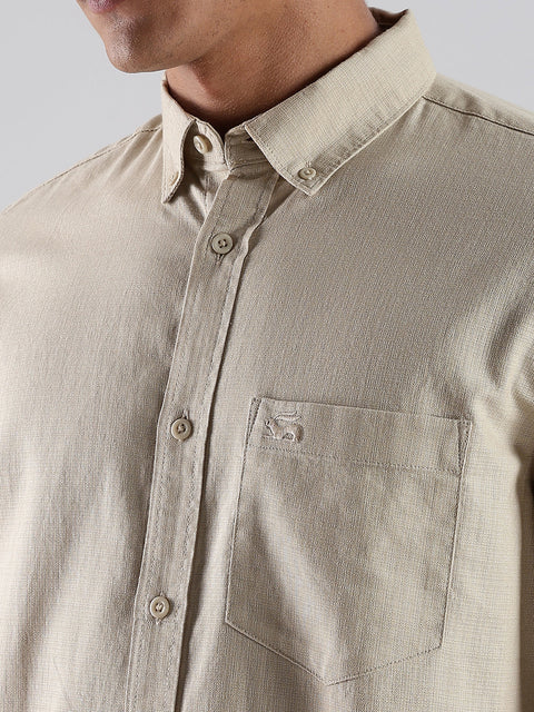 Adro Men's Cotton Full Sleeve Regular Fit Casual Solid Shirt (Regular Fit | Solid Cotton Linen Beige Shirt | All Day Fresh)