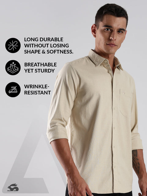 Adro Men's Cotton Full Sleeve Regular Fit Casual Solid Shirt (Regular Fit | Solid Cotton Linen Beige Shirt | All Day Fresh)