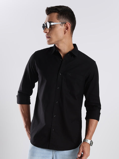 Adro Men's Cotton Full Sleeve Regular Fit Casual Solid Shirt (Regular Fit | Solid Cotton Linen Black Shirt | All Day Fresh)