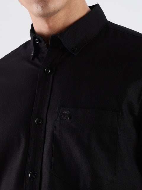 Adro Men's Cotton Full Sleeve Regular Fit Casual Solid Shirt (Regular Fit | Solid Cotton Linen Black Shirt | All Day Fresh)