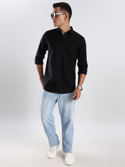 Adro Men's Cotton Full Sleeve Regular Fit Casual Solid Shirt (Regular Fit | Solid Cotton Linen Black Shirt | All Day Fresh)