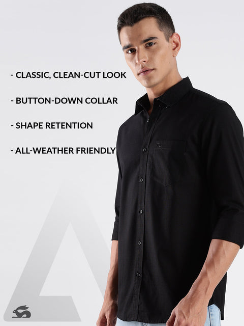 Adro Men's Cotton Full Sleeve Regular Fit Casual Solid Shirt (Regular Fit | Solid Cotton Linen Black Shirt | All Day Fresh)