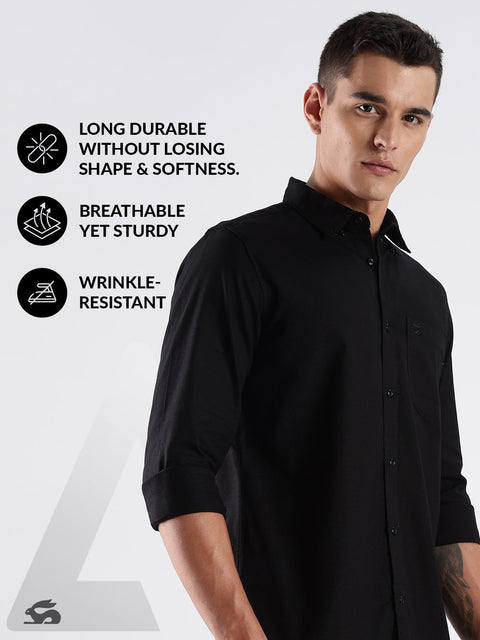 Adro Men's Cotton Full Sleeve Regular Fit Casual Solid Shirt (Regular Fit | Solid Cotton Linen Black Shirt | All Day Fresh)