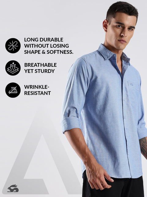 Adro Men's Cotton Full Sleeve Regular Fit Casual Solid Shirt (Regular Fit | Solid Oxford Blue Shirt | All Day Fresh)