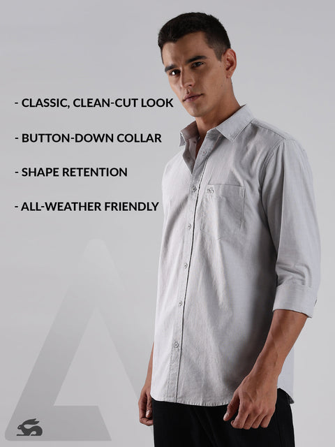 Adro Men's Cotton Full Sleeve Regular Fit Casual Solid Shirt (Regular Fit | Solid Oxford Grey Shirt | All Day Fresh)
