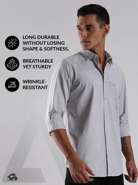 Adro Men's Cotton Full Sleeve Regular Fit Casual Solid Shirt (Regular Fit | Solid Oxford Grey Shirt | All Day Fresh)