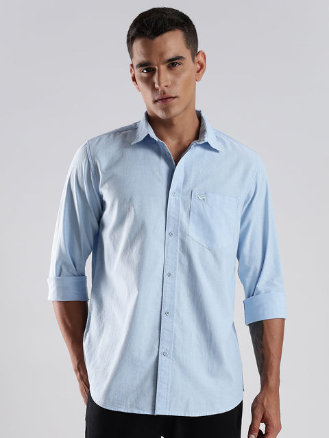 Adro Men's Cotton Full Sleeve Regular Fit Casual Solid Shirt (Regular Fit | Solid Oxford Blue Shirt | All Day Fresh)