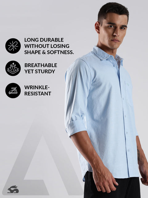 Adro Men's Cotton Full Sleeve Regular Fit Casual Solid Shirt (Regular Fit | Solid Oxford Blue Shirt | All Day Fresh)