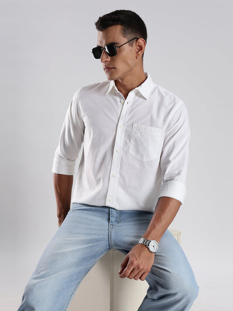 Adro Men's Cotton Full Sleeve Regular Fit Casual Solid Shirt (Regular Fit | Solid Oxford White Shirt | All Day Fresh)