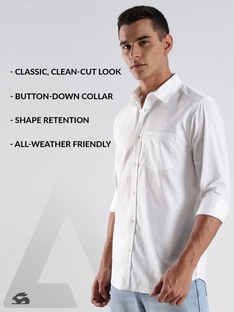 Adro Men's Cotton Full Sleeve Regular Fit Casual Solid Shirt (Regular Fit | Solid Oxford White Shirt | All Day Fresh)