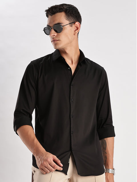 Adro Men's Slim Fit Solid Casual Shirt | Plain Satin Evening Shirt| Stylish Office or Party shirt | Cotton Shirt for men | All Day Fresh Spread Collar Tailored Fit Shirt