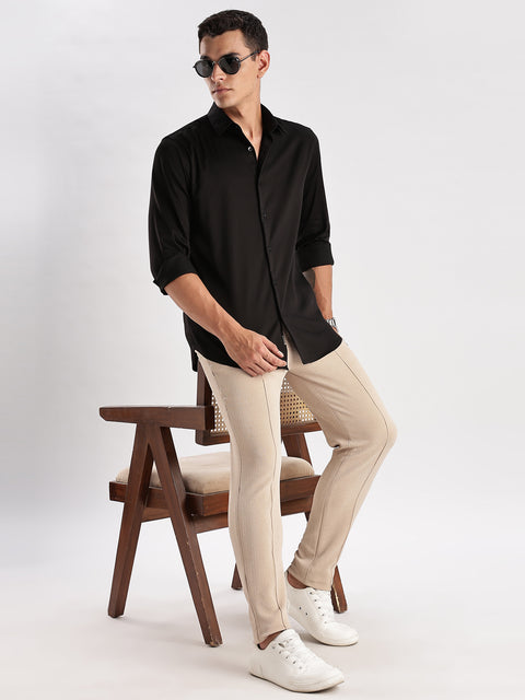 Adro Men's Slim Fit Solid Casual Shirt | Plain Satin Evening Shirt| Stylish Office or Party shirt | Cotton Shirt for men | All Day Fresh Spread Collar Tailored Fit Shirt