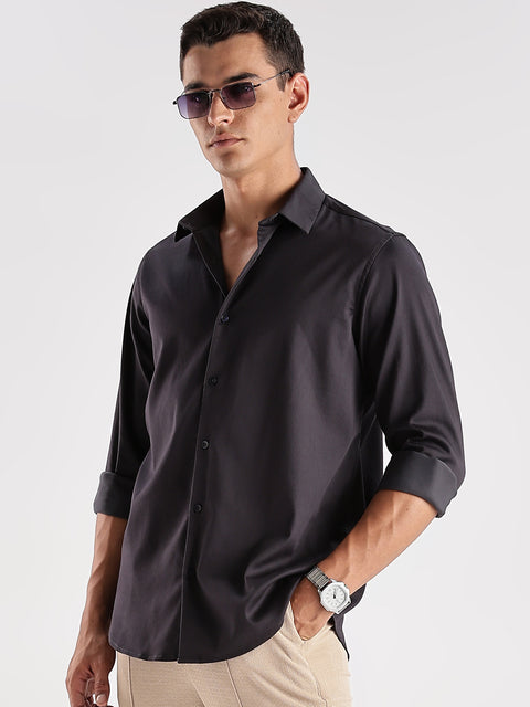 Adro Men's Slim Fit Solid Casual Shirt | Plain Satin Evening Shirt| Stylish Office or Party shirt | Cotton Shirt for men | All Day Fresh Spread Collar Tailored Fit Shirt
