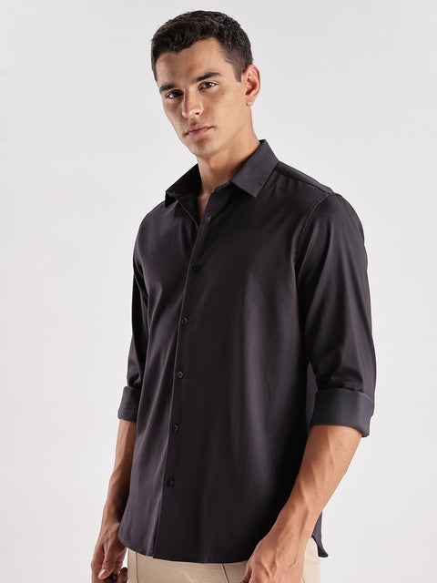 Adro Men's Slim Fit Solid Casual Shirt | Plain Satin Evening Shirt| Stylish Office or Party shirt | Cotton Shirt for men | All Day Fresh Spread Collar Tailored Fit Shirt
