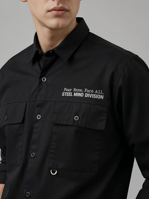 Adro Mens Cotton Twill Cargo Shirt Black – Full Sleeve Casual Shirt with Chest Pockets | Stylish Outdoor Travel Shirt | Regular Shirts for men