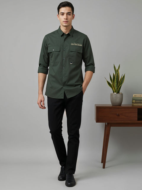 Adro Mens Cotton Twill Cargo Shirt Green – Full Sleeve Casual Shirt with Chest Pockets | Stylish Outdoor Travel Shirt | Regular Shirts for men