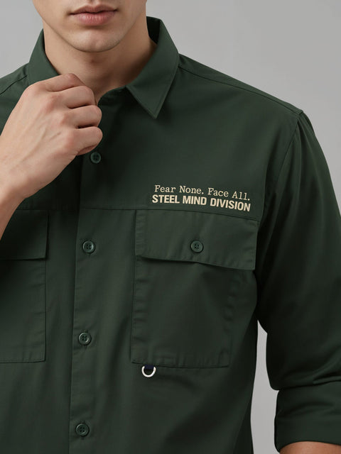 Adro Mens Cotton Twill Cargo Shirt Green – Full Sleeve Casual Shirt with Chest Pockets | Stylish Outdoor Travel Shirt | Regular Shirts for men