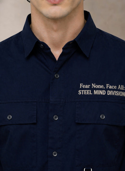 Adro Mens Cotton Twill Cargo Shirt Navy – Full Sleeve Casual Shirt with Chest Pockets | Stylish Outdoor Travel Shirt | Regular Shirts for men