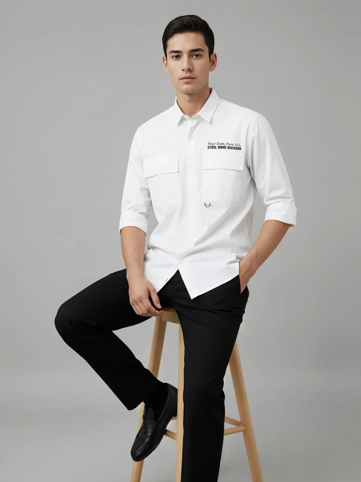 Adro Mens Cotton Twill Cargo Shirt White – Full Sleeve Casual Shirt with Chest Pockets | Stylish Outdoor Travel Shirt | Regular Shirts for men