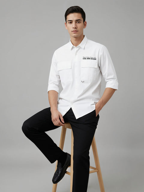 Adro Mens Cotton Twill Cargo Shirt White – Full Sleeve Casual Shirt with Chest Pockets | Stylish Outdoor Travel Shirt | Regular Shirts for men