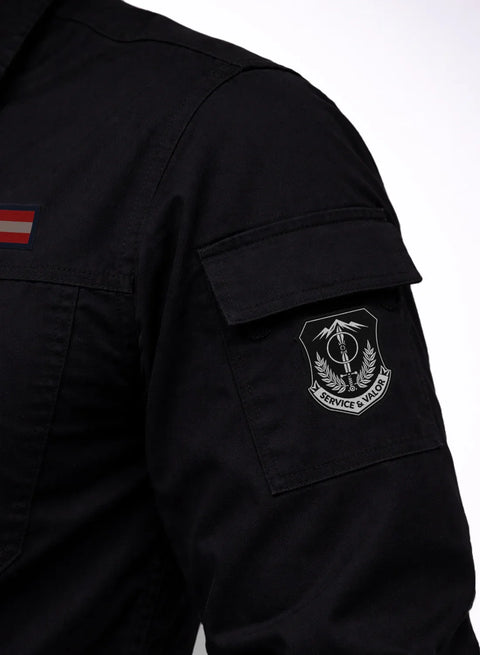 ADRO Men’s Solid Black Cargo Shirt| Premium Cotton Casual Shirts for Men | Zipper Pocket & Military Style Velcro Badge | Limited Stock